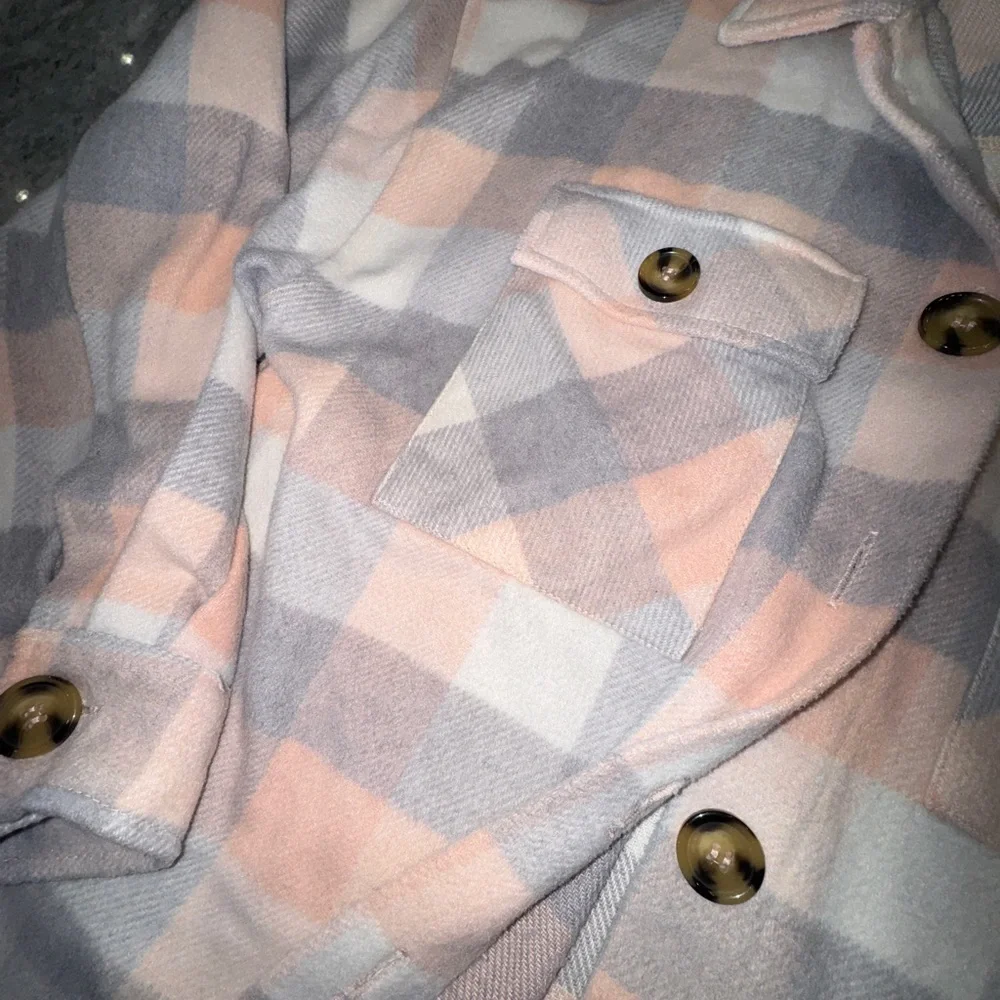 Sabrina Lauren Small Plaid Flannel Coat Jacket Button Down - Picture 4 of 5